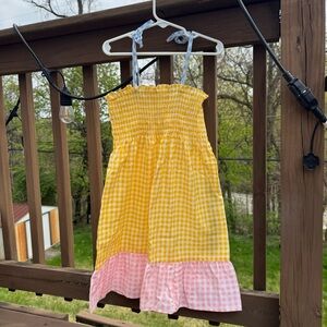 Vintage Girls Yellow & Pink Checkered Summer Dress